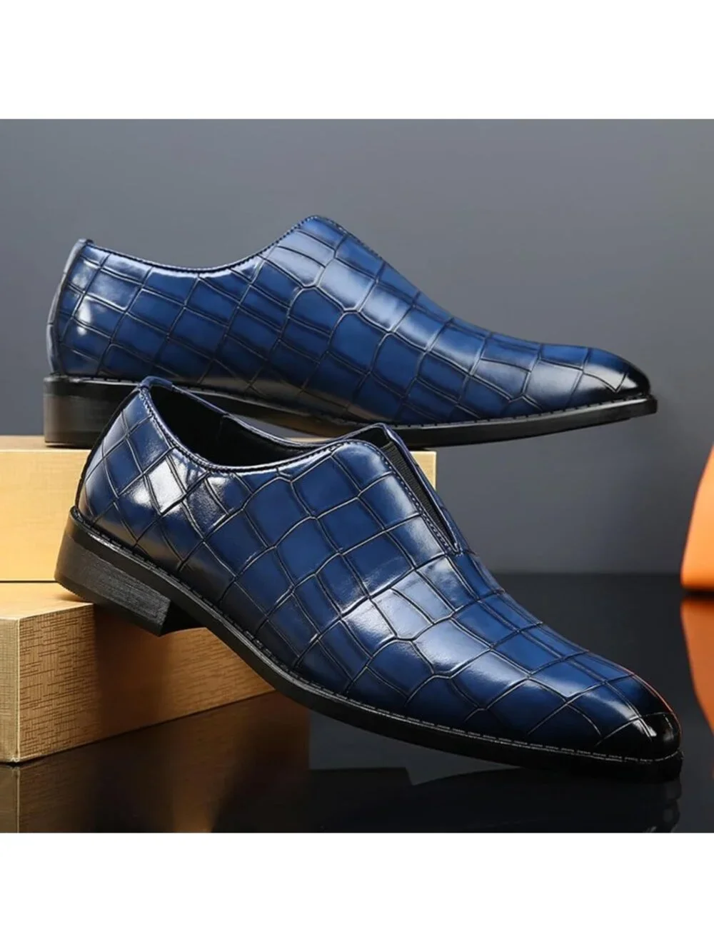 Men's Blue Soft Leather Penny Loafers Dress Slip-on for Formal Business